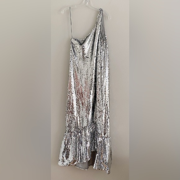 Anthropologie Silver Sequin Maxi Dress - Picture 4 of 5